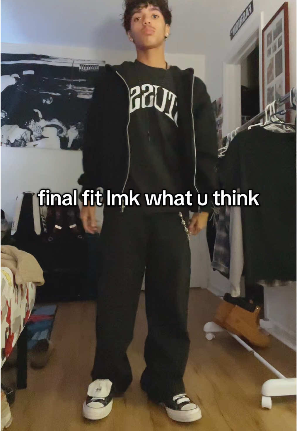 calm all black fit #fyp #stussy #converse #hollister #allblack 