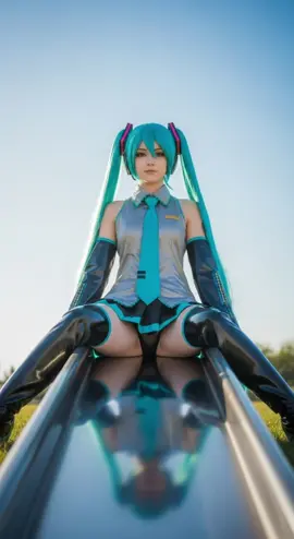 Cosplayer sliding on the slide(Hatsune Miku) #hatsunemiku #cosplay #ボカロ #anime #game 