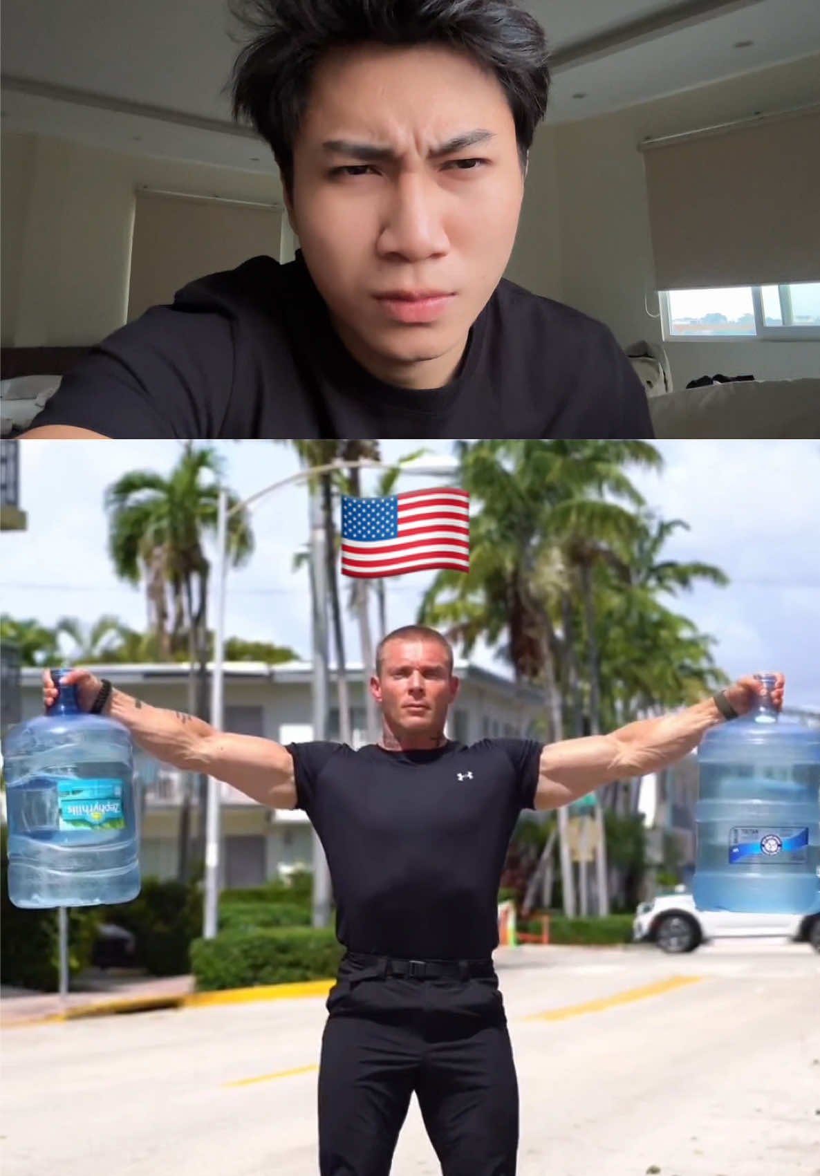 🇺🇸 vs 🇻🇳 Sơn Hanma thử nhấc 2 bình nước 20kg #sonhanma #reaction #fyp #calisthenics 