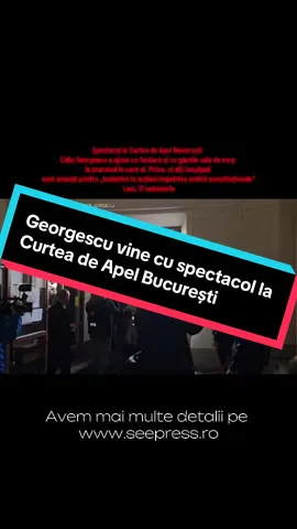⚖️ Dosarul Georgescu–Potra are primul termen de judecată luni, 17 noiembrie, la Curtea de Apel București, unde cei doi, alături de încă 20 de inculpați, sunt acuzați de acțiuni împotriva ordinii constituționale, după ce procurorii susțin că ar fi plănuit transformarea protestelor pașnice din 8 decembrie în manifestații violente menite să „reconfigureze ordinea constituțională”. Călin Georgescu a fost așteptat după prânz de zeci de susținători care au venit cu boxe și melodii patriotice. Fostul candidat independent și-a făcut intrarea în Curtea de Apel București cu melodii de fanfară. #calingeorgescu #cg #stiri #justitie #seepress  