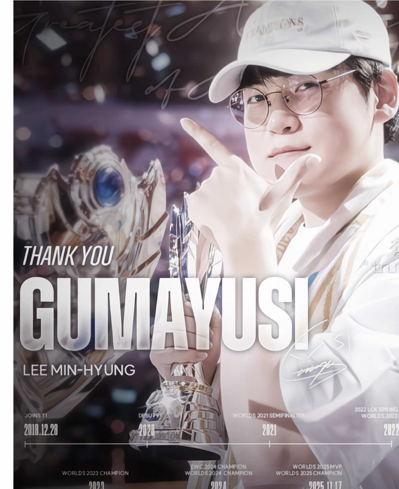 : chúc em một hành trình mới đầy hạnh phúc, dù có thể sắp tới sẽ rất khó khăn nhưng chúc em vững tâm với những gì mình đã chọn🫳🏻🐻🩵 #gumayusi #leeminhyung #haluvt1 