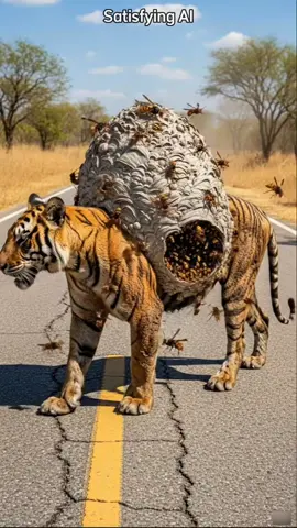 Saving a Tiger Infested by Giant Wasps #ai #animals #tiger 