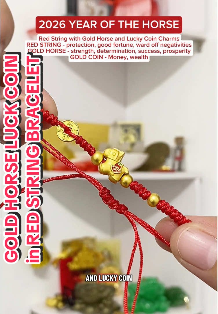 2026 LUCKY CHARM Gold Horse, Lucky coin in red stting bracelet #redstring #2026 #goldhorse #luckycoin #fengshui 