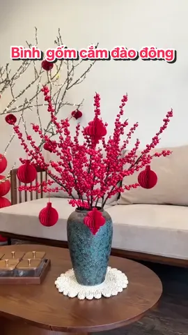 Bình gốm vân thạch cắm đào đông Tết 2026 #tết2026 #bìnhgốm #cắmhoa #đàođông #xh 