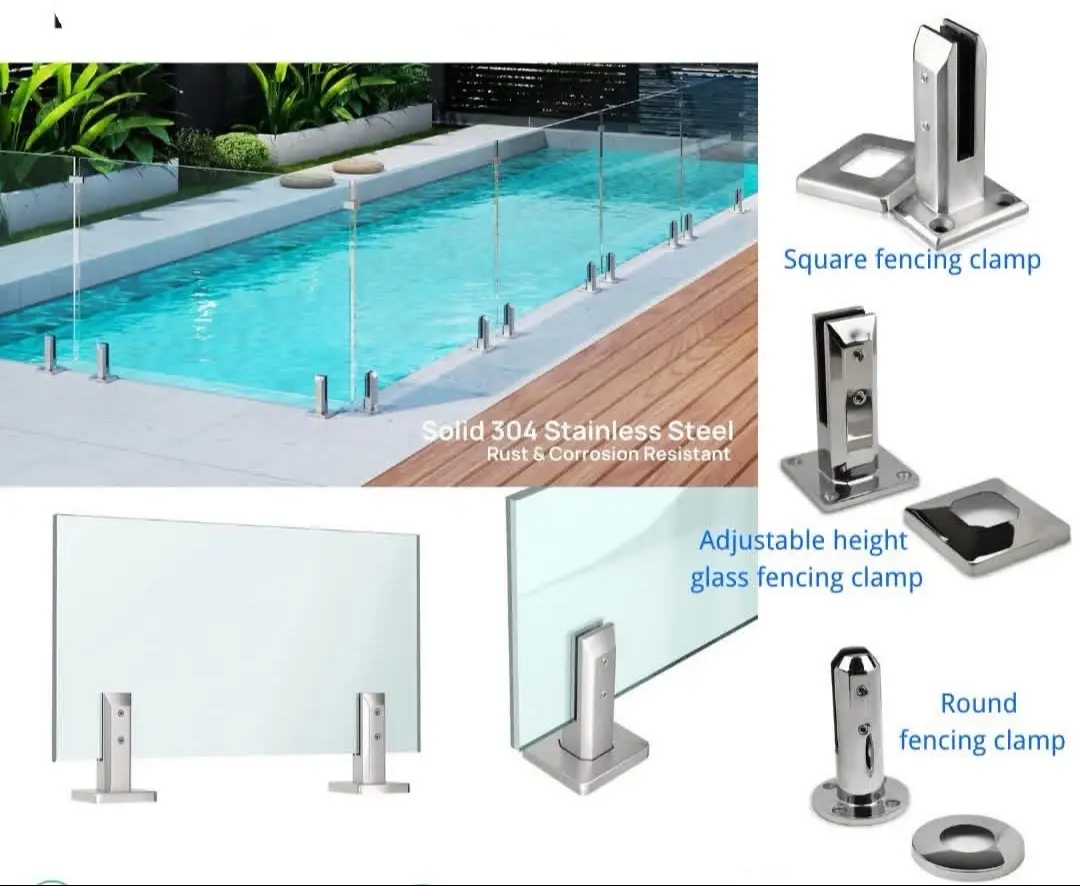 glass fencing clamp glass spigot  Material: SS304, SS316, 2205 are avialable Color: Brushed satin, black, polish, gold, other colors can be customizes * Good raw material and craftmanship * Excellent surface treatment  * Suitable for various environments- glass handrial, glass fencing, glass balcony, glass swinmming pool and etc. welcome to contact for more info #glassclamp #glassclip #glasshinge #glasshandrailfittings #Glasshardware   