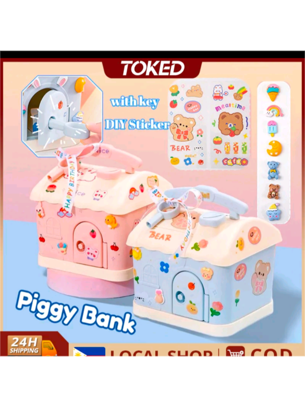 DIY House Piggy Bank with Free Stickers 💛✨ #alkansya #piggybank #forkids #fyp #foryou 