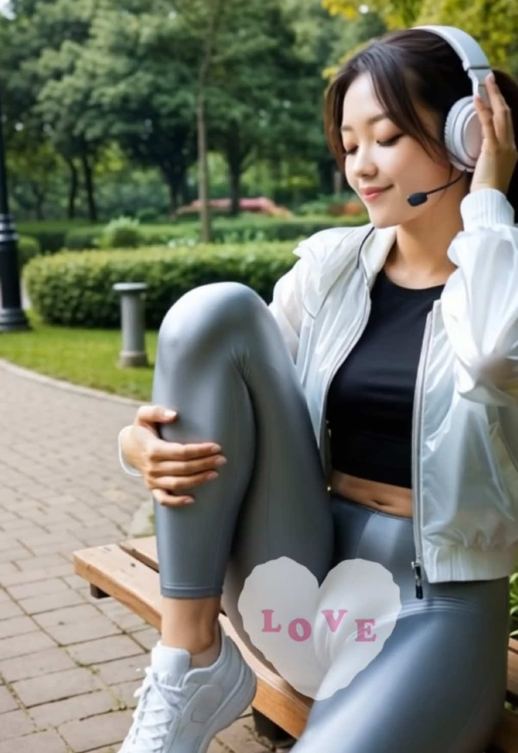 An Asian girl loves listening to her favorite music in the park.#Girl #asian #leggings #musik #secret 