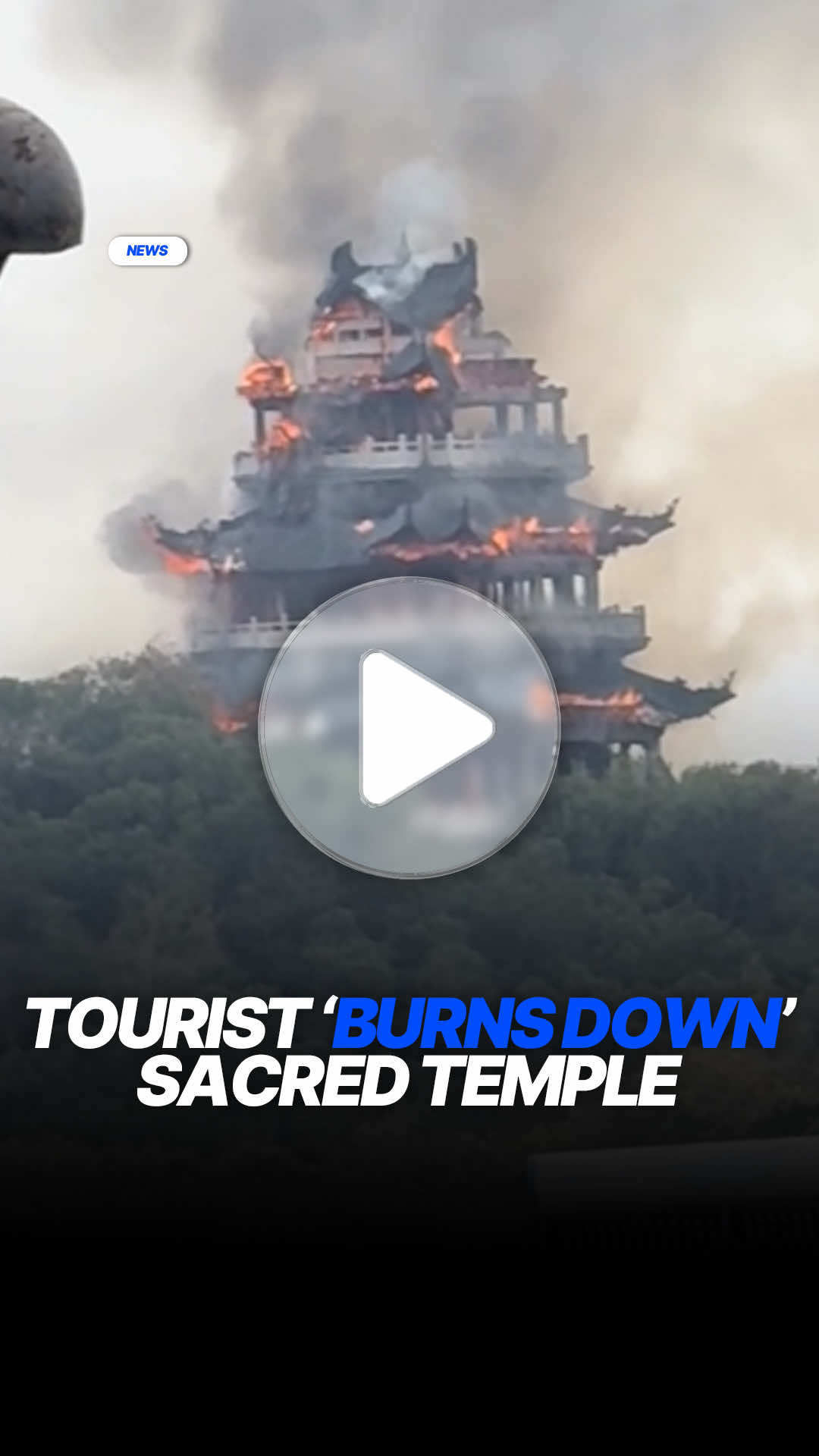 A tourist has been blamed for burning down a sacred Chinese temple through their improper use of incense and candles. The fire broke out at Wenchang Pavilion on Fenghuang Mountain in Zhangjiagang, Jiangsu province, on November 12. Dramatic footage showed the three-story building engulfed in flames as thick clouds of black smoke drifted into the sky. Investigators said preliminary findings showed that the blaze was caused by a visitor's improper use of incense and candles. Read more at DailyMail. #news #china #fire #temple #viral 