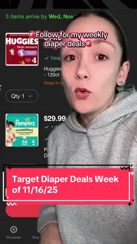 Target Pampers and Huggies diaper deal for the week of November 16th. Stock up! Follow along for more deals. #diapers #target #targetdeals #parents #deals @Pampers @Huggies® @target 