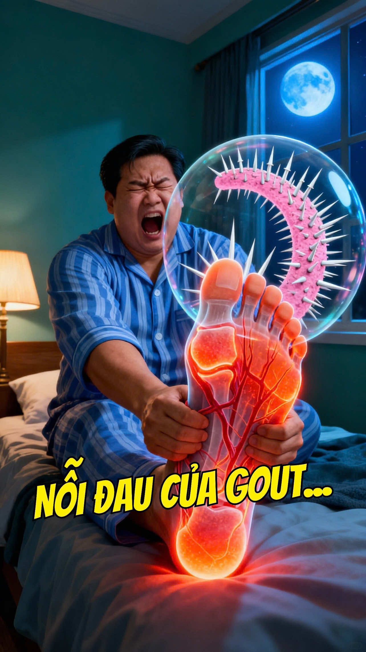 Chỉ những ai mất ngủ vì gout mới hiểu… đêm yên tĩnh mà trong khớp thì như có cả ổ kim 😣🌙🦶 #gout #daukhop #matngu #xuongkhop #tinhieusuckhoe 