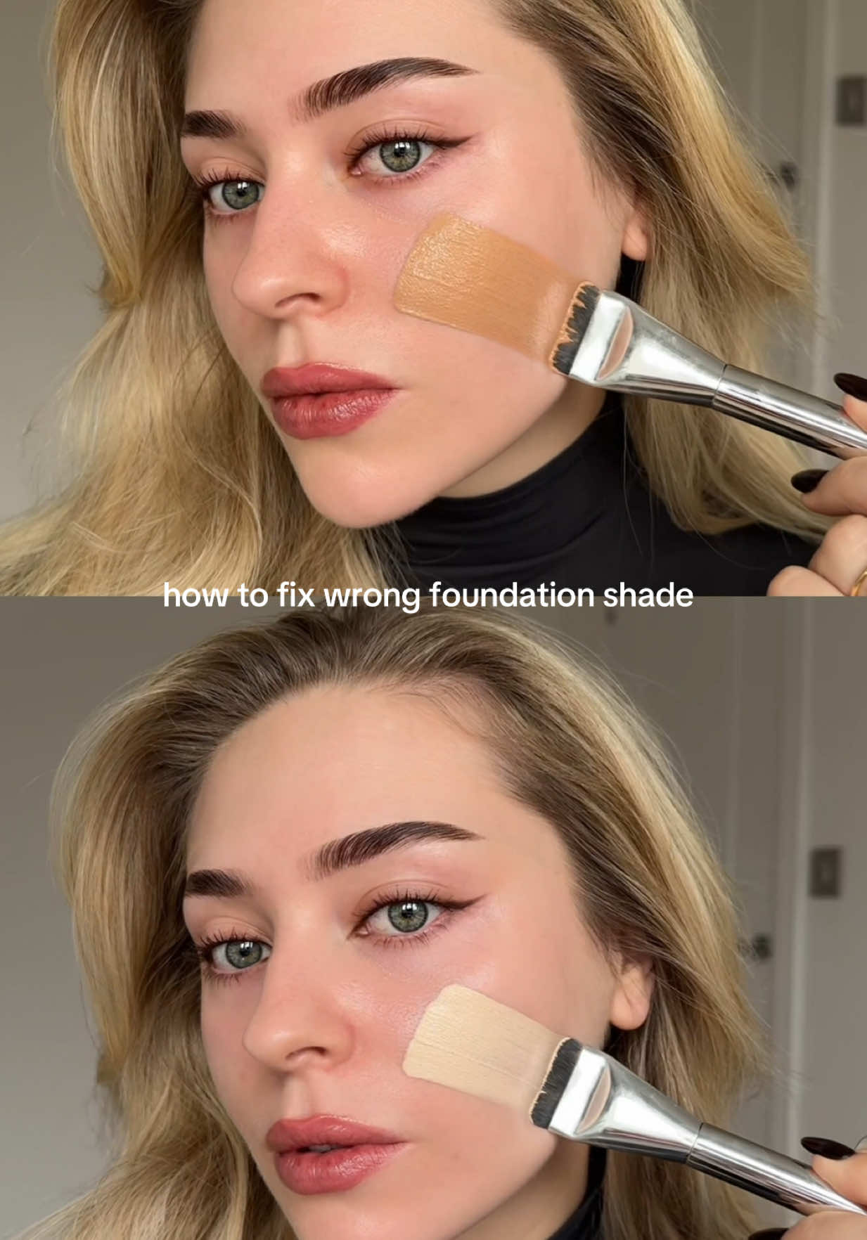how to fix wrong foundation shade 🤍  too dark- add lighter concealer & cool toned blush  too light- add warm toned bronzer & warm blush  products:  @Kylie Cosmetics power plush concealer in 1C  @MaybellineUK lifter stix contour stick in 35 @Armani beauty luminous silk cheek tint blush in bold pink 53 & vivid coral 31  @DALBA white truffle spray serum  #makeup #makeuphacks #begginermakeup #beauty #beautyhacks 