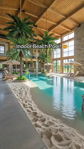 Absolutely stunning indoor beach pool! 😱👏 #beachday #luxurylife #interiordesign #barndominium 