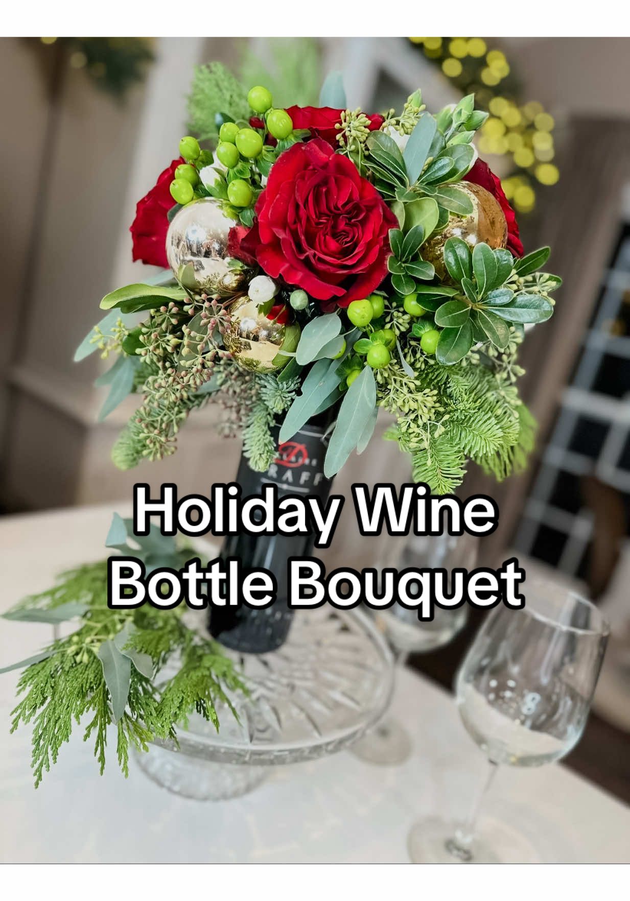 Holiday Wine Bottle Bouquet 🎄🌹Turn any bottle of wine into a stunning gift with a floral topper! Soak a florist foam block, secure it to the bottle with plastic wrap, and arrange fresh or faux florals. The recipient can easily lift the arrangement off and place it in a vase to enjoy for days. Perfect for holiday parties, hostess gifts, or birthday celebrations—beautiful, thoughtful, and unforgettable. #giftinspo #christmasgiftideas #hostessgift #holidaygift #diyflowers 