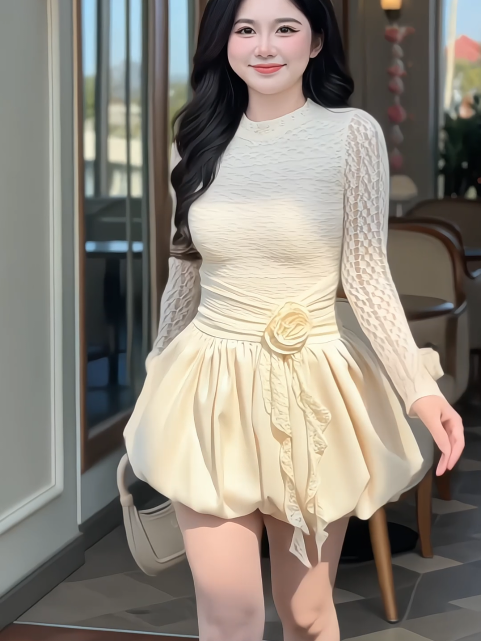 Váy ren tay hoa chân váy bí bồng tiểu thư xinh xắn #damtieuthu #vayrenxinh #vayrennu #vayxinh #xuhuong 