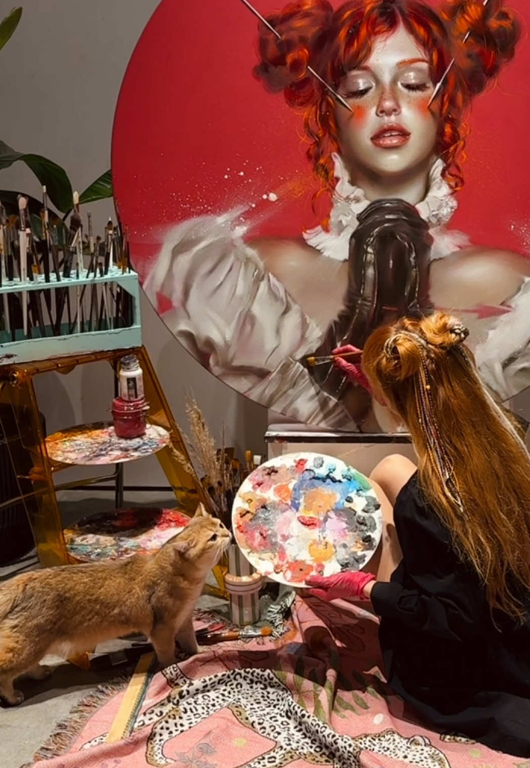 Her hands did not fold in prayer by choice — the arrow holds them in place, freezing a gesture that was never meant to be holy. The arrows in her cheeks are the ones she once released herself, returning to her with sharp honesty and leaving the crimson glow on her skin. Her black lacquered gloves shine like living resin, a reminder of the power she can wield but chooses not to touch directly. And above her, the crown hangs in the air — a symbol of authority that belongs to no one unless she decides to claim it. No one can crown her; only she can place that crown upon herself