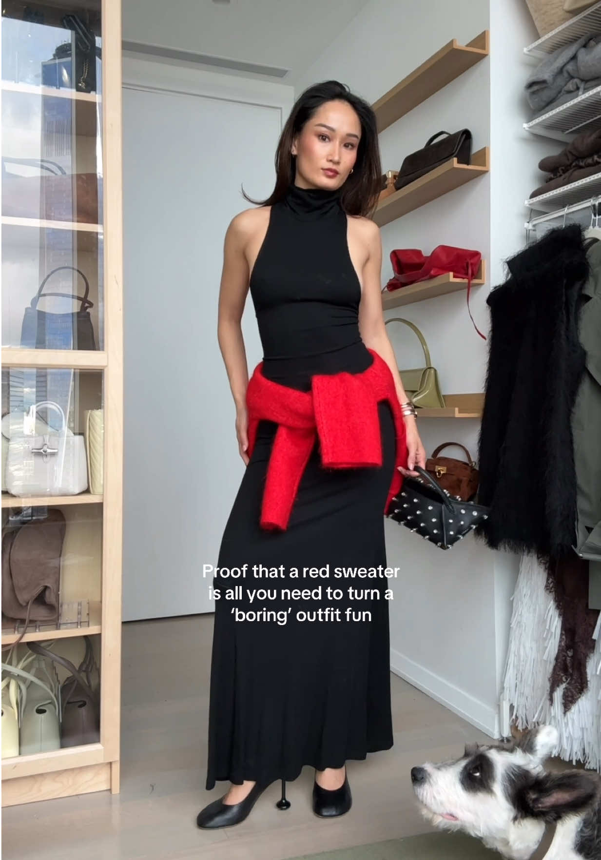 A pop of red because we are not wearing all black this winter! 