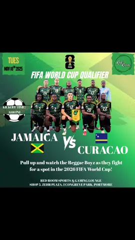Tomorrow. All or nothing. 🇯🇲 Can’t make it to the national stadium? Don’t worry, Red Room got you! 👊🏽 Pull up to watch as our Reggae Boyz battle for that coveted top spot 🏟️🔥 📍 Shop 5, 1 Congreve Park, Port Henderson Road, Portmore  #vibes #livesports #jamaicantiktok🇯🇲viral #bar #reggaeboyz
