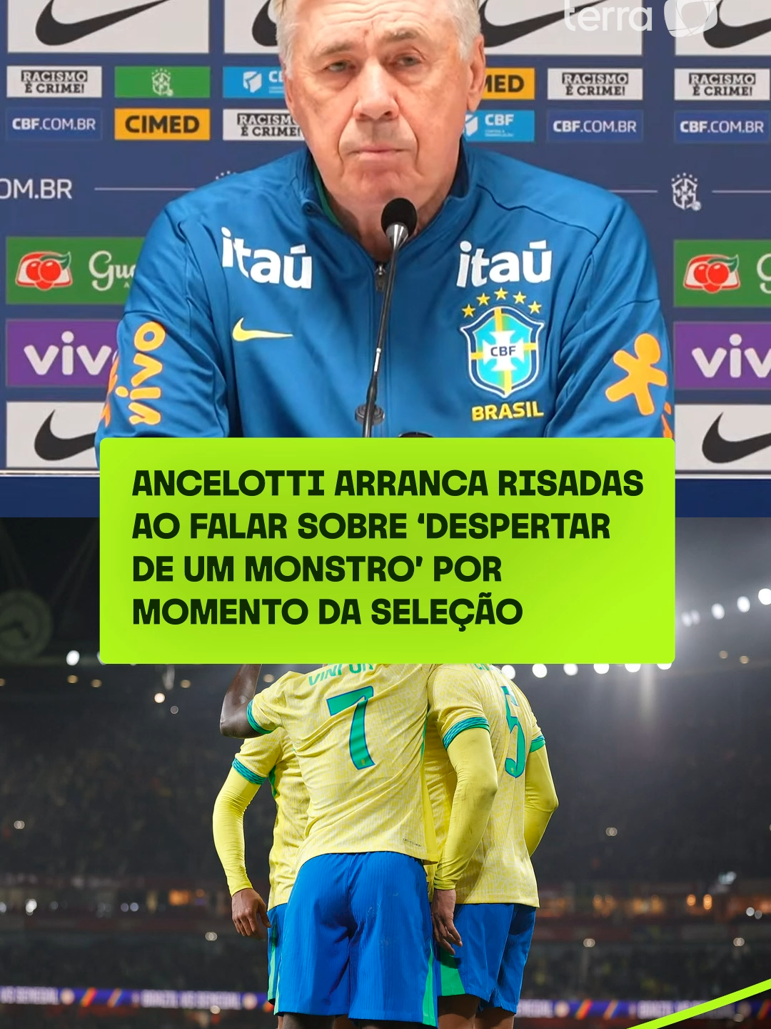 O MONSTRO ESTÁ CHEGANDO? CALMA, NÃO É BEM ASSIM... A seleção brasileira de Ancelotti foi muito elogiada pela imprensa europeia na vitória por 2 a 0 sobre o Senegal e já projetou o 'despertar de um monstro' até a Copa do Mundo. Só que o mister quer pé no chão e nada de euforia. Concorda com ele, torcedor? #terraesportes #ancelotti #seleçãobrasileira #futebol #esportes