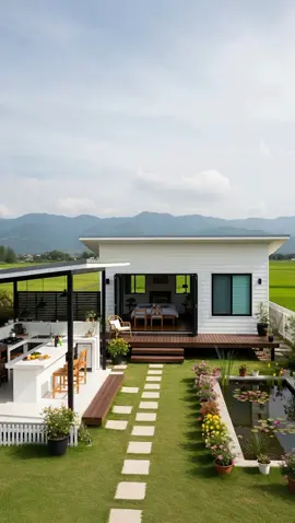 ไอเดียบ้านสวนห้องนั่งเล่นพร้อมที่ทำอาหารนั่งชิลล์ #แบบบ้าน #บ้านสวย #ออกแบบบ้าน #fyp #fypage 