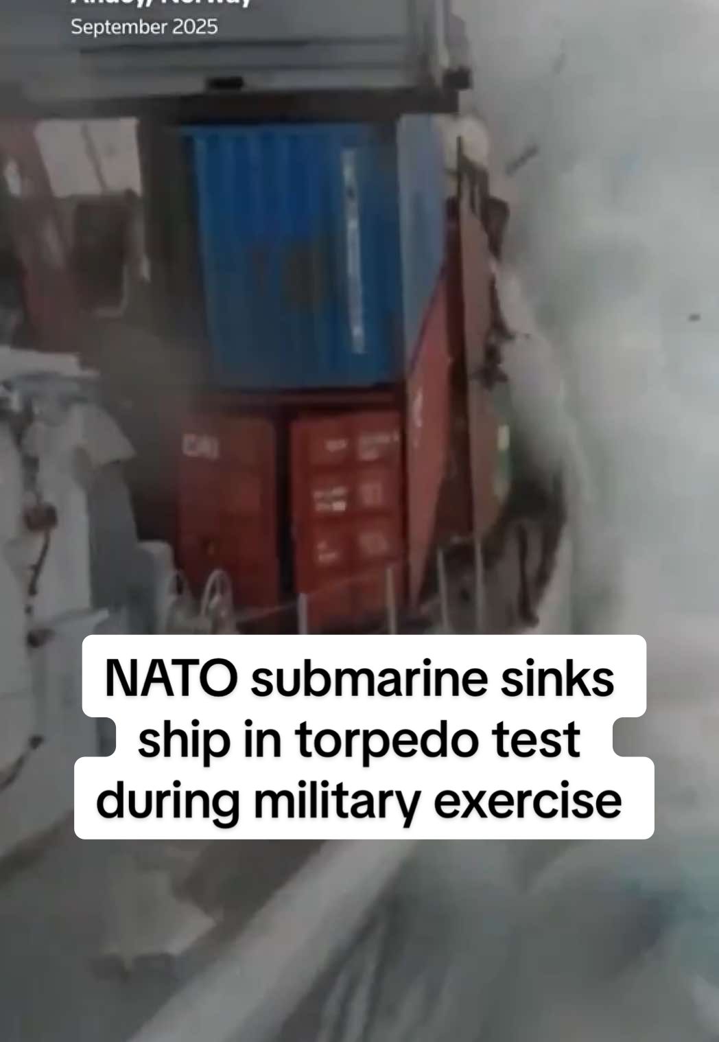 Footage released on November 15 by NATO shows a frigate sinking after a NATO submarine fired a torpedo at it during a naval military exercise. The exercise – known as Aegir 25 – was carried out to show the power that the weapon and submarine represent. #NATO #Ship #MilitaryExercise #SinkingShip #Test