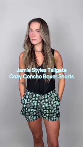 The Cozy Concho Boxer Shorts can be dressed up for a fun night out or dressed down for a night in! @j.lew slays in these boxer shorts! #westernfashion #westernstyle #OOTD #sizeinclusive #nfrfashion 