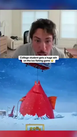 College student gets a huge win on the ice fishing game 😂 #kickstreaming 