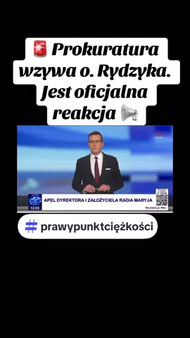 📌 O. Tadeusz Rydzyk otrzymał wezwanie do prokuratury.  👀 Zobacz, o co chodzi i jakie mogą być następne kroki. Jak oceniasz tę sytuację? Daj znać w komentarzu 👇 #rydzyk #prokuratura #polska #prawypunktciężkości #dlaciebie 