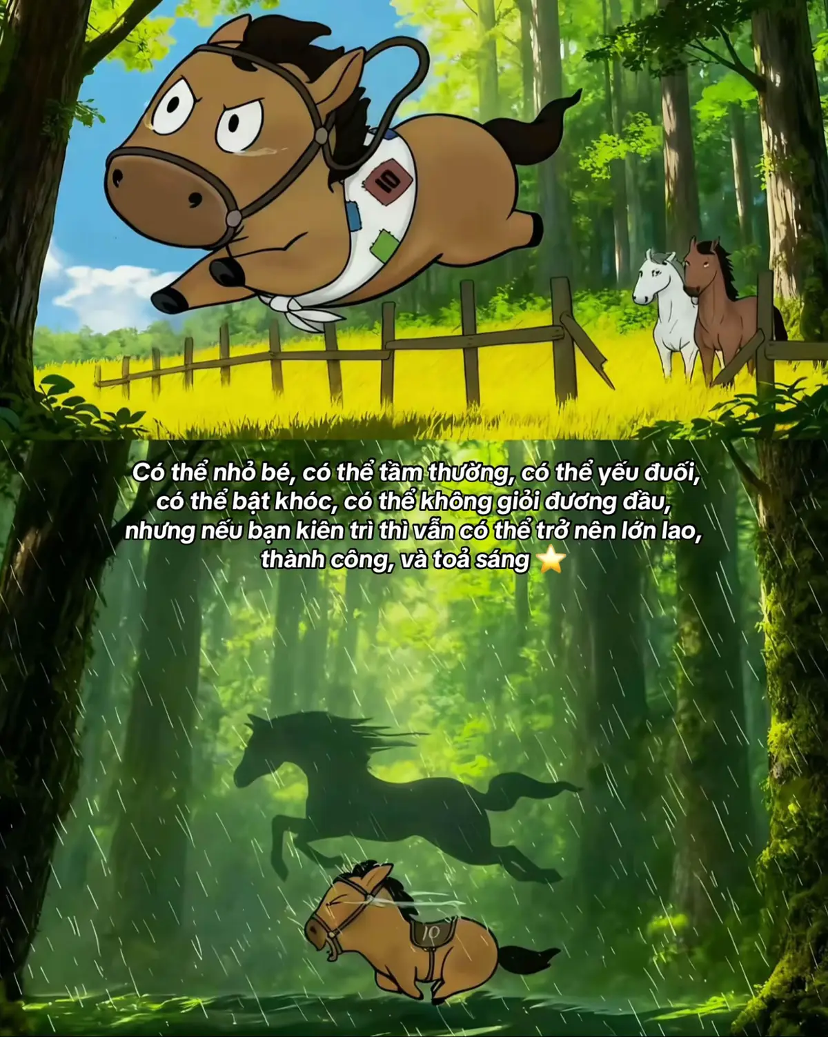 Em ngựa đang hot rần rật này có tên là Mã Tiểu Dã, một nhân vật do tác giả Hoàng Tam Thuỷ sáng tạo ra. Trên xiaohongshu của tác giả có rất nhiều bức tranh về Tiểu Dã mang tinh thần như thế này: Có thể nhỏ bé, có thể tầm thường, có thể yếu đuối, có thể bật khóc, có thể không giỏi đương đầu, nhưng nếu bạn kiên trì thì vẫn có thể trở nên lớn lao, thành công, và toả sáng ⭐️ Các bạn có thể nhấn theo dõi tác giả trên xiaohongshu theo ID nằm dưới góc bức tranh nha ❤️ Mỗi chúng ta luôn là chiến mã trên hành trình của riêng mình. Chuyện gì nghĩ mình không làm được, biết đâu vừa khóc vừa làm lại được~ #matieuda 