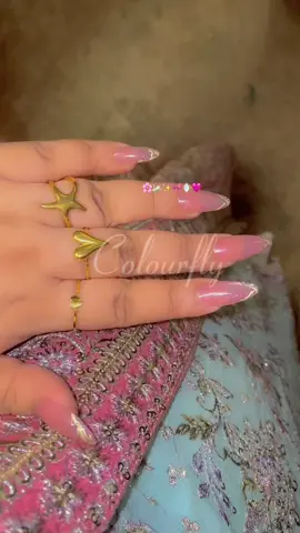 Pinkish Nude Color Golden Foil French Cats Eye Presson Nails 🩷 ✨ #colourfly #colourflybyshayna #pressonnails #fyp #catseyenails