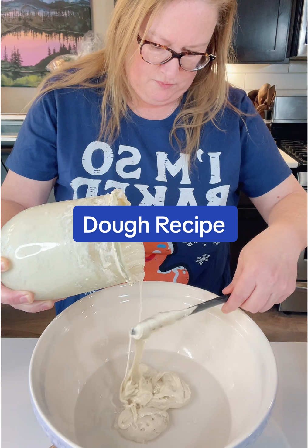 Happy Baking friends.  After stretch and folds let dough rise until 70% risen. Then shape twice and put into banneton and into the refrigerator over night. Or bake same day.  Preheat oven to 500 degrees for 1hr after oven comes to temp. Bake covered 25min then lower temp to 425 and bake 10-15min depending on how dark you like your crust. All ovens very.  Let cool completely then slice and enjoy!  #sourdoughbread #sourdoughrecipe #sourdoughstarter #sourdough #fyp 