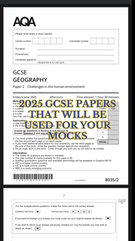 2025 GCSE AQA GEOGRAPHY PAPERS THAT WILL BE USED FOR YEAR 11 NOVEMBER MOCKS #gcse #exams #mocks #revision #year11  