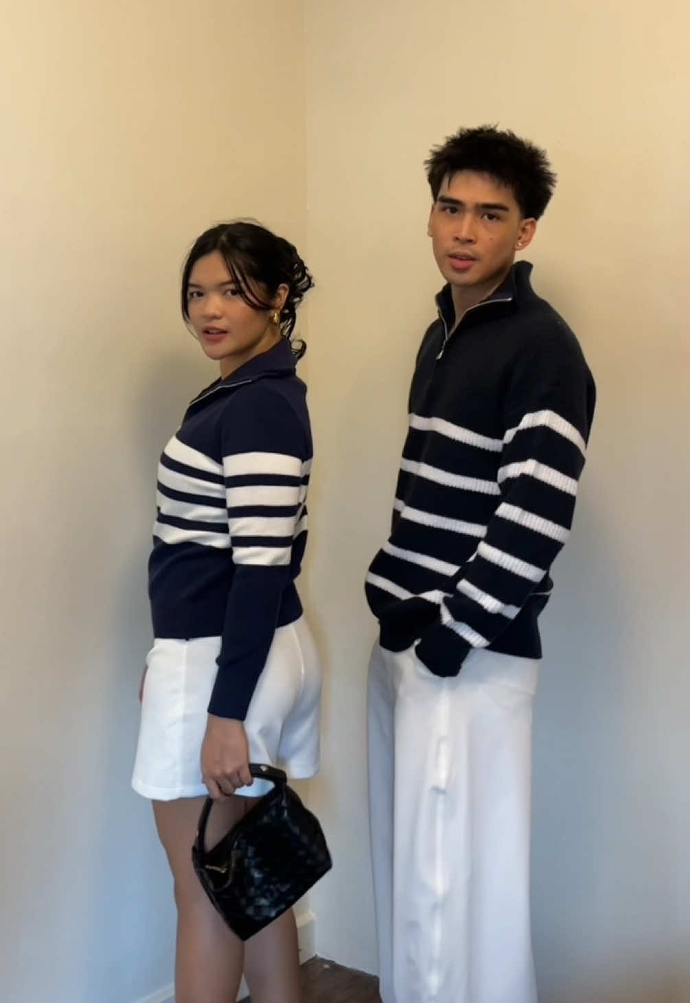 We got our couple fits here on TikTok Shop! 💙🤍 #christmasoutfit #coupleoutfit #cleanlook #TikTokFashion #fyp 