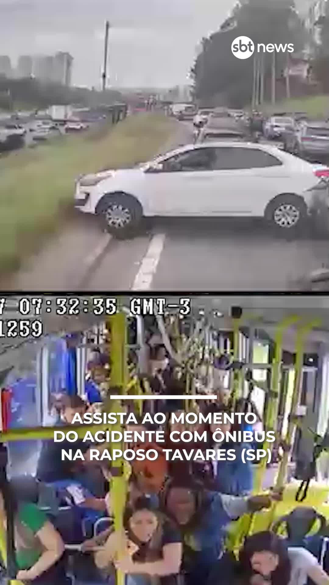 VEJA O MOMENTO DO ACIDENTE Câmeras do ônibus que causou um engavetamento na rodovia Raposo Tavares na manhã desta segunda-feira (17) flagraram o momento em que o veículo perde o controle e causa o acidente. O acidente envolveu ao menos 15 veículos e provocou um engarrafamento no sentido São Paulo. Ao menos 12 pessoas ficaram feridas. 💻: Confira a reportagem completa. Link na bio. 📹: Reprodução #sbtnews #jornalismosbt #notícias #acidente #ônibus