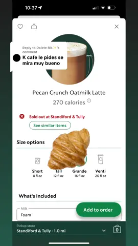 Replying to @Dalete Mk✨  pecan crunch oatmilk latte #fyp #parati  #starbucks #pecan #lluvia 