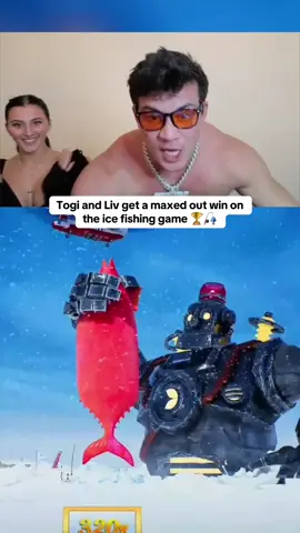 Togi and Liv get a maxed out win on the ice fishing game 🏆🎣 #kickstreaming 