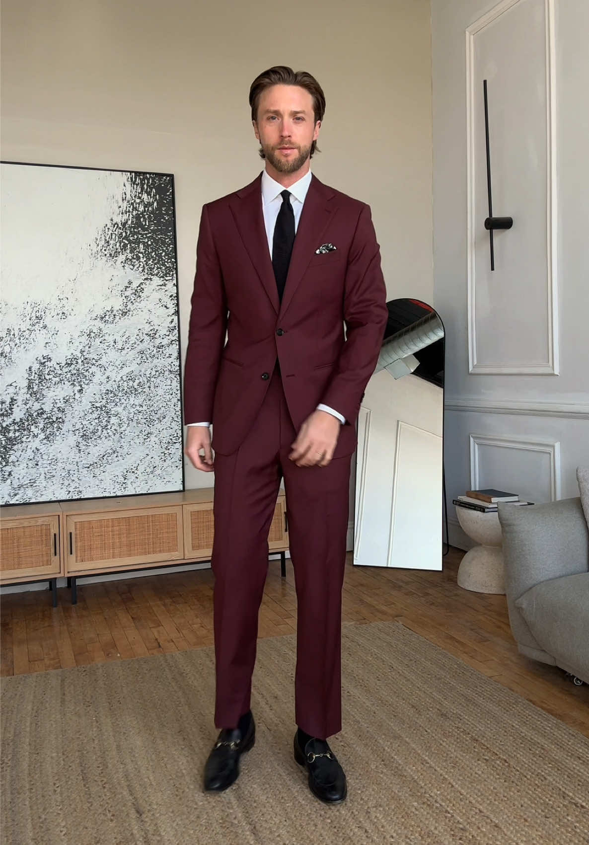 Two ways to do the burgundy suit. Tie or turtleneck?  #suit #holidaystyle #menswear #mensfashion #fallstyle 