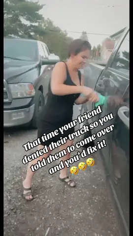 Got my multi use tool out for this one 🤣🤣🤣 #girlscandoanything #homedentrepair #thatonefriend #itworked  #dodgeram  @Patrick Robinson 