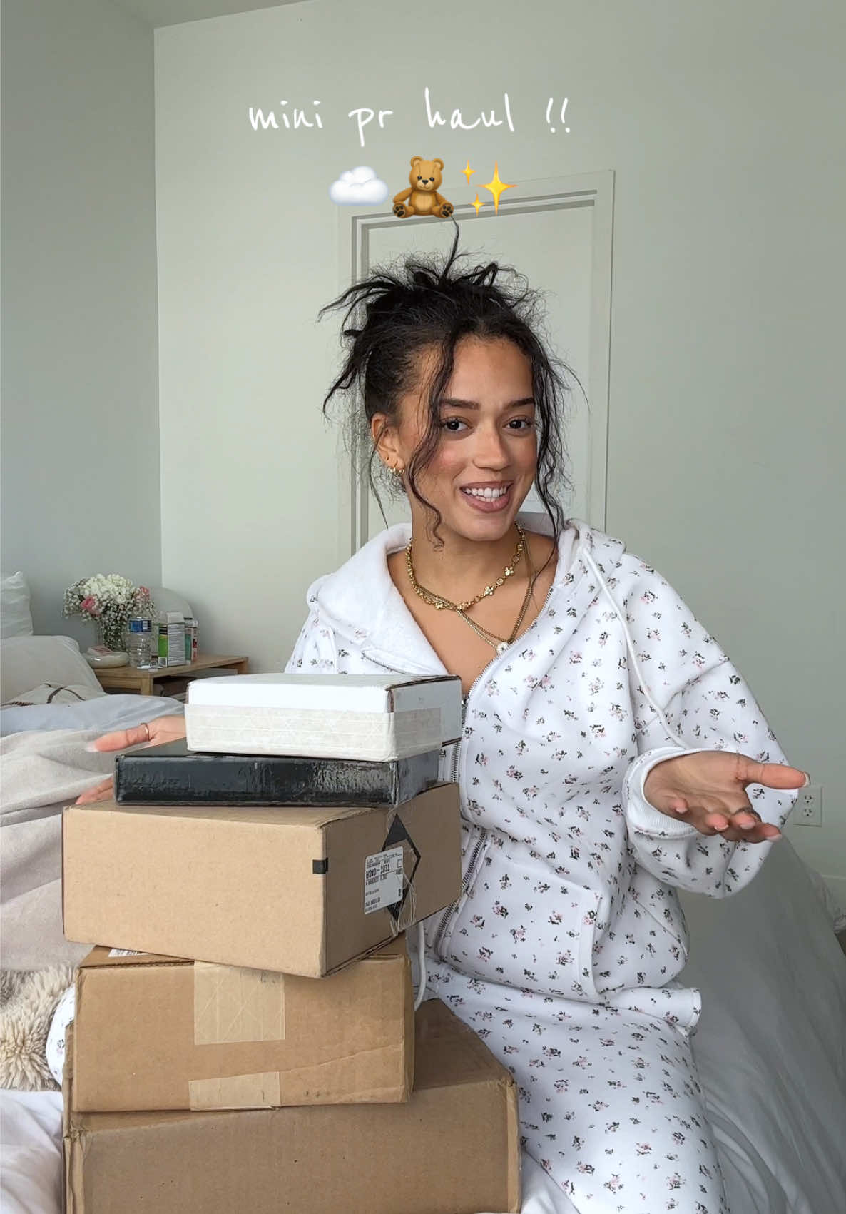 mini pr haul!! 🧸☁️✨ so grateful to all my fav brands for these goodies!!  —- @loréal paris usa @COVERGIRL @Armani beauty @ONE SIZE BEAUTY @Clarins USA #prhaul #microinfluencer #haultok #contentcreator #makeup 