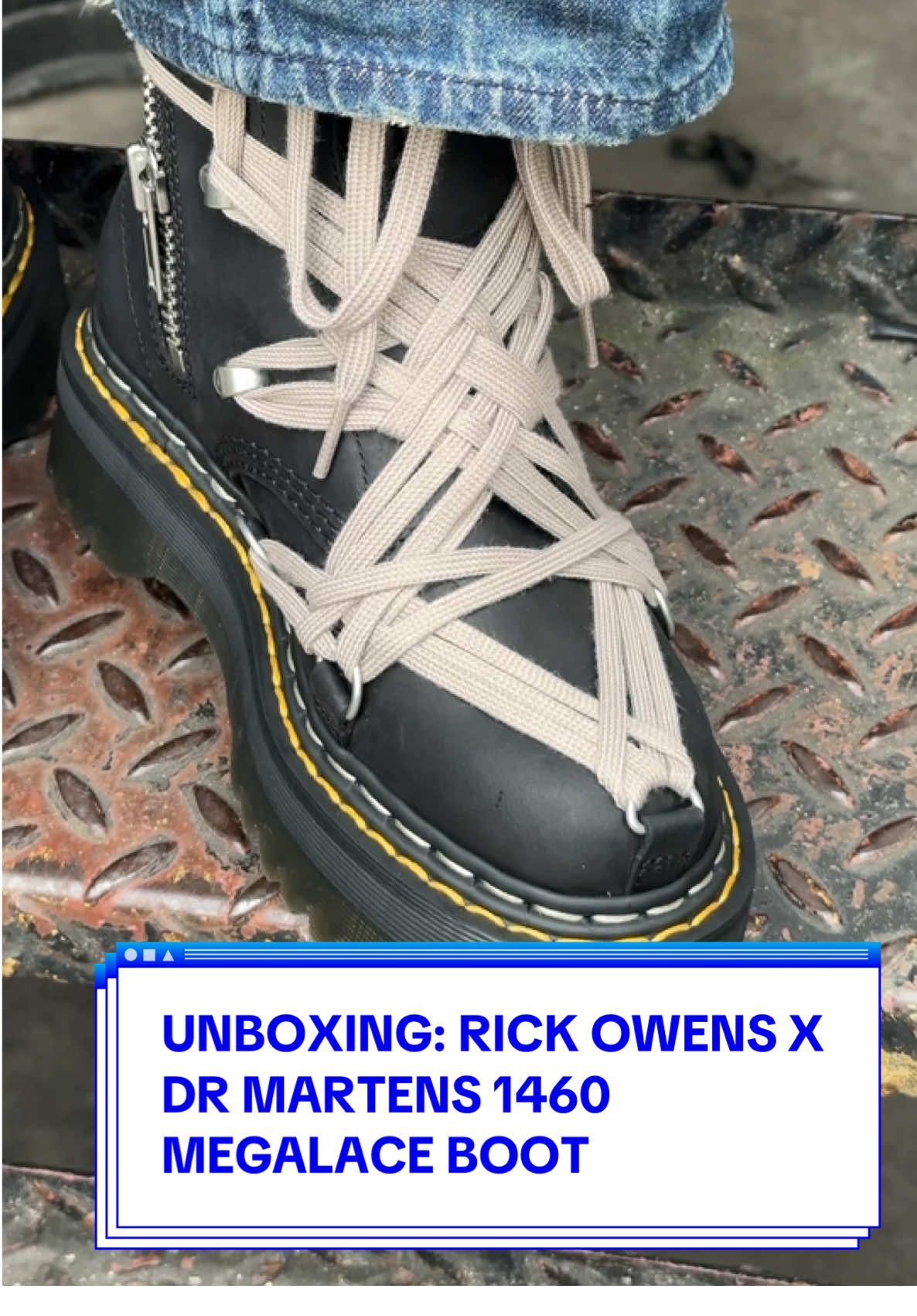 Laced up and ready to go! #DrMartens and #RickOwens relaunch their collaborative boot  featuring mega-lace detailing. Video: Hypebeast #fashiontiktok #unboxing #fallfootwear