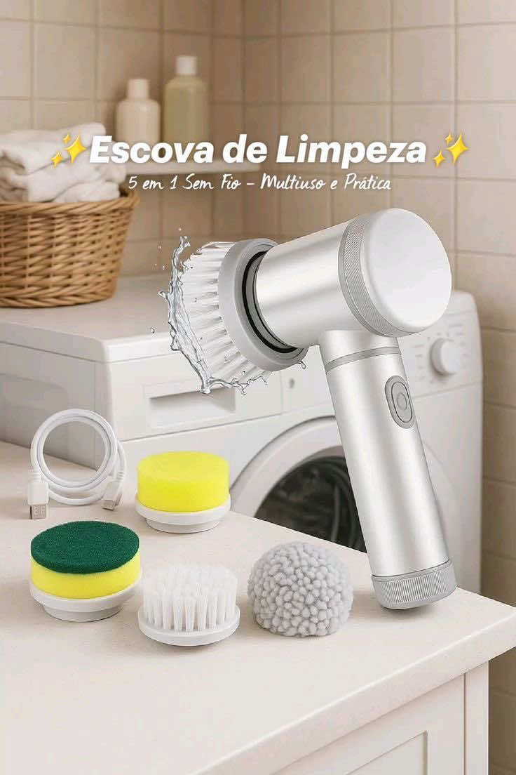 Escova de Limpeza 5 em 1 Sem Fio Limpador Multiuso Prático Com Mais Duas Cabeças de Escova 🏡✨ Quem aí também gosta de caprichar na limpeza? 🛍️ ID: AFR-WVC-RUC ##limpeza##achadinhos##achadosshopee##casa##organizedhome