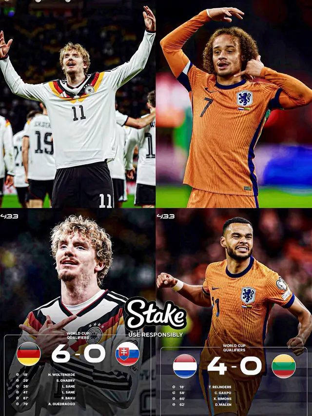 🚨 𝐎𝐅𝐅𝐈𝐂𝐈𝐀𝐋: 🇩🇪 & 🇳🇱 𝐒𝐄𝐂𝐔𝐑𝐄 𝐖𝐎𝐑𝐋𝐃 𝐂𝐔𝐏 𝐐𝐔𝐀𝐋𝐈𝐅𝐈𝐂𝐀𝐓𝐈𝐎𝐍 🏆 Germany are 𝙗𝙖𝙘𝙠 on the biggest stage — smashing Slovakia in a decisive showdown as Nick **Woltemade** turns into *WolteMESSI*, scoring his **4th goal in 3 games** for the national team. 🇩🇪🔥 A new German era is cooking. Meanwhile, the Netherlands get the job done in Amsterdam, sweeping aside their opponents with authority and qualifying for **back-to-back World Cups**. 🇳🇱👏 Dutch football is rising again — and they look ready for 2026. **Teams qualified (34/48):** (Full list stays as you wrote) 34 down. 14 to go. The World Cup picture is taking shape. 🌍🔥 #germany #netherlands #worldcupqualifiers #football 