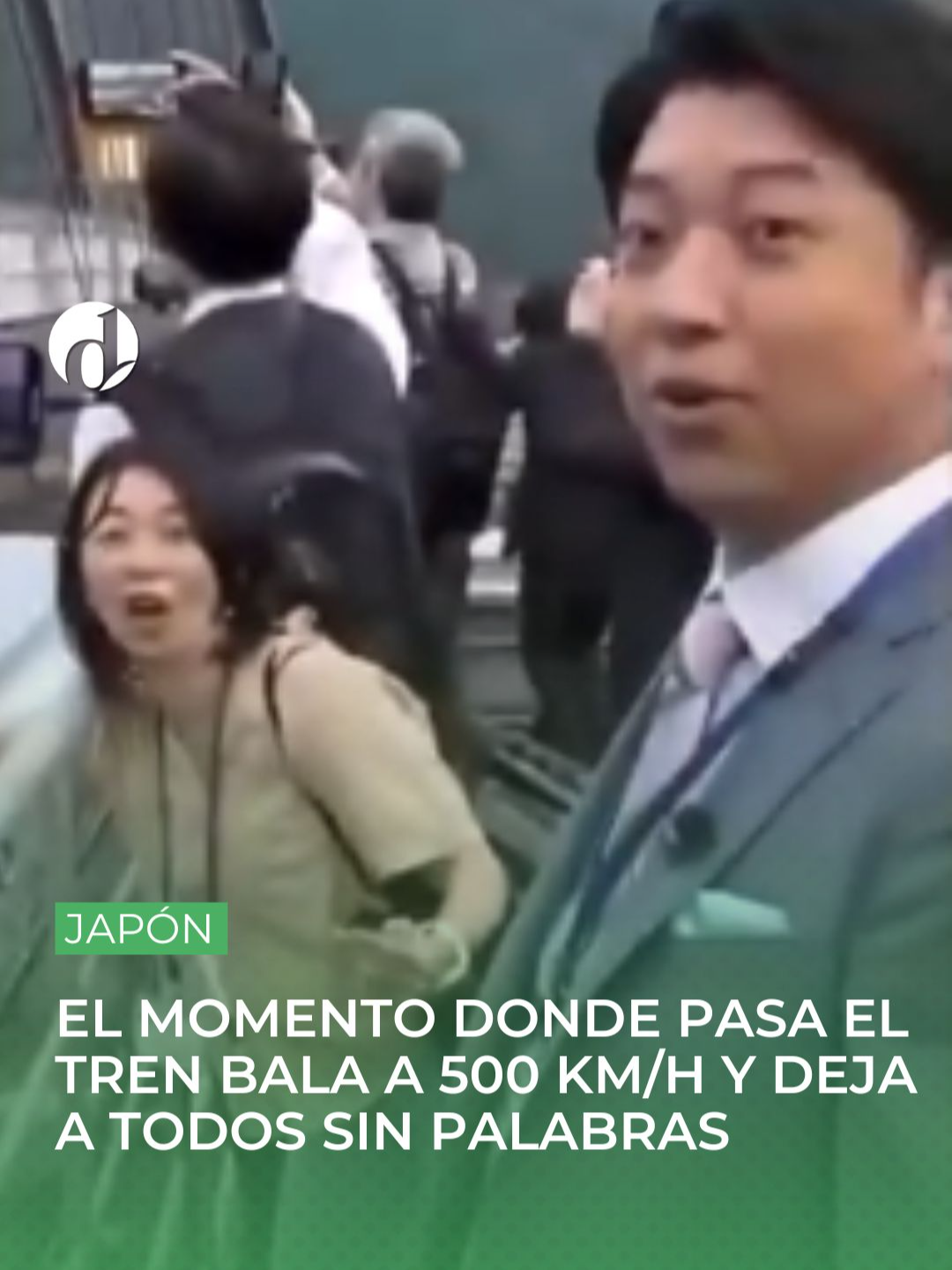 La reacción de varios reporteros al ver en vivo el tren bala de Japón pasando a 500 km/h 😱 #japon #tren #viral #sorpresa