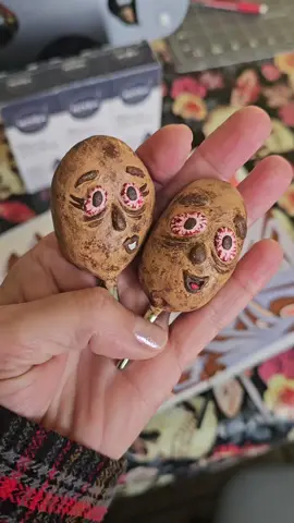 Ida and Russ. Just a couple of BAKED potatoes from 2020.  Polymer clay and acrylic paint 🪳🤏🏽 #gardening 