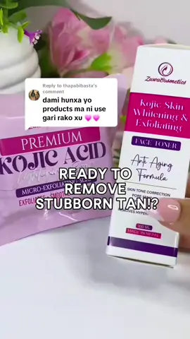 Say goodbye to stubborn tanned skin with kojic acid soap and kojic whitening toner for only 765 rs combo set #fyp #zuwacosmetics #zuwacosmeticsproducts #kojicsoap #kojictoner