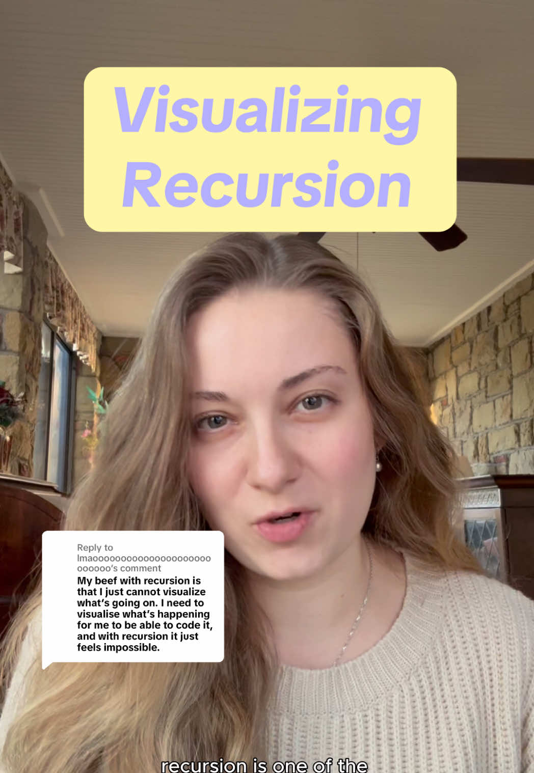 Replying to @lmaooooooooooooooooooooooooooo  Recursion is easier to understand if you can visualize it.  Dynamic programming series continues next! Here is the visualizer tool mentioned in the video: https://www.recursionvisualizer.com/ #computerscience #learnprogramming #codingforbeginners #softwareengineer #techtok 