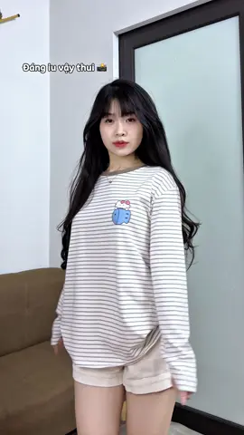 Áo thun tay dài kẻ ngang in hình cuti cỡ này #fpy #reviewquanao #aothuntaydai #aothunkengang #aothuntaydainu 