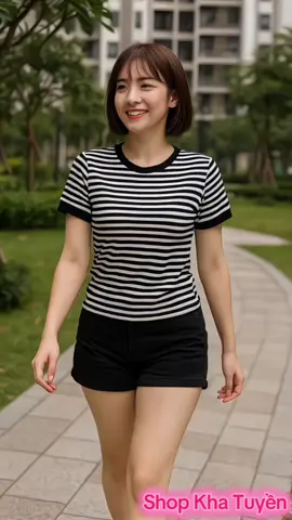 Áo thun sọc cổ tròn tay ngắn f#thoitrang #shopkhatuyen #xuhuongtiktok #xuhuongvideo #aothun 