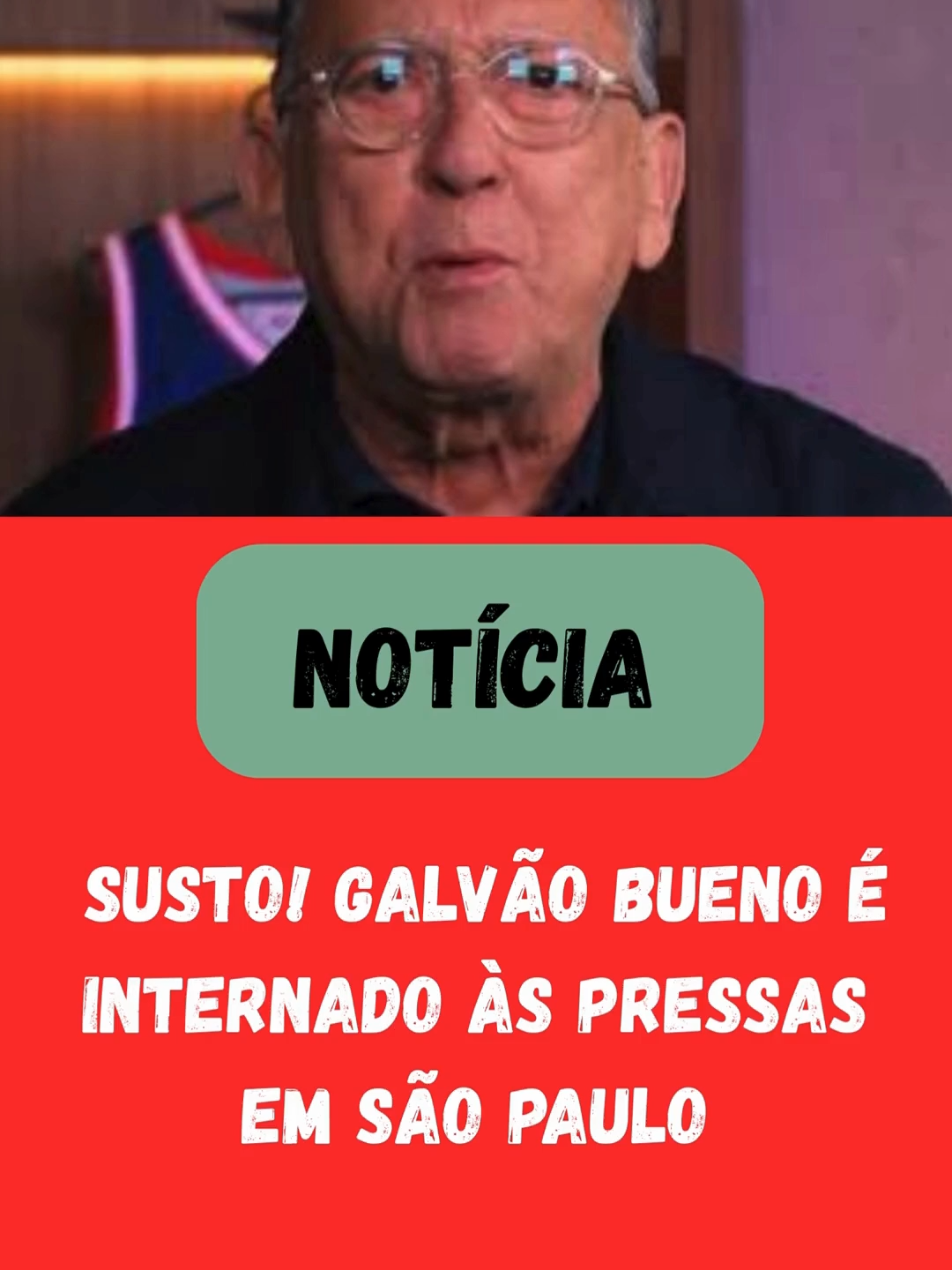 SUSTO! GALVÃO BUENO É INTERNADO ÀS PRESSAS EM SÃO PAULO       Galvão Bueno internado em SP! 😟 O lendário narrador deu um susto após sentir dores nos rins e foi diagnosticado com pneumonia no Sírio-Libanês. Mas calma! Ele está se recuperando bem e interagindo normalmente 💪 Melhoras pro nosso eterno 