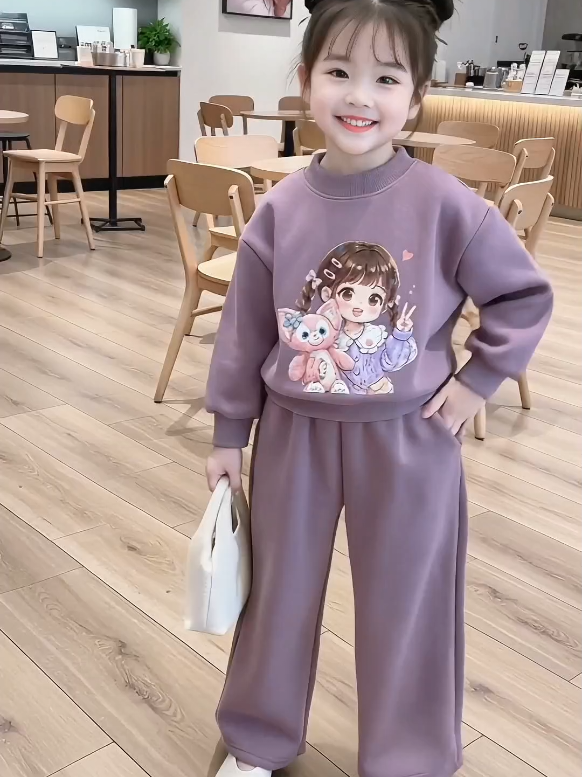 Bộ nỉ lót lông ấm áp cho bé gái #thoitrang #thoitrangtreem #setbobegai #setbochobe #mevabe 