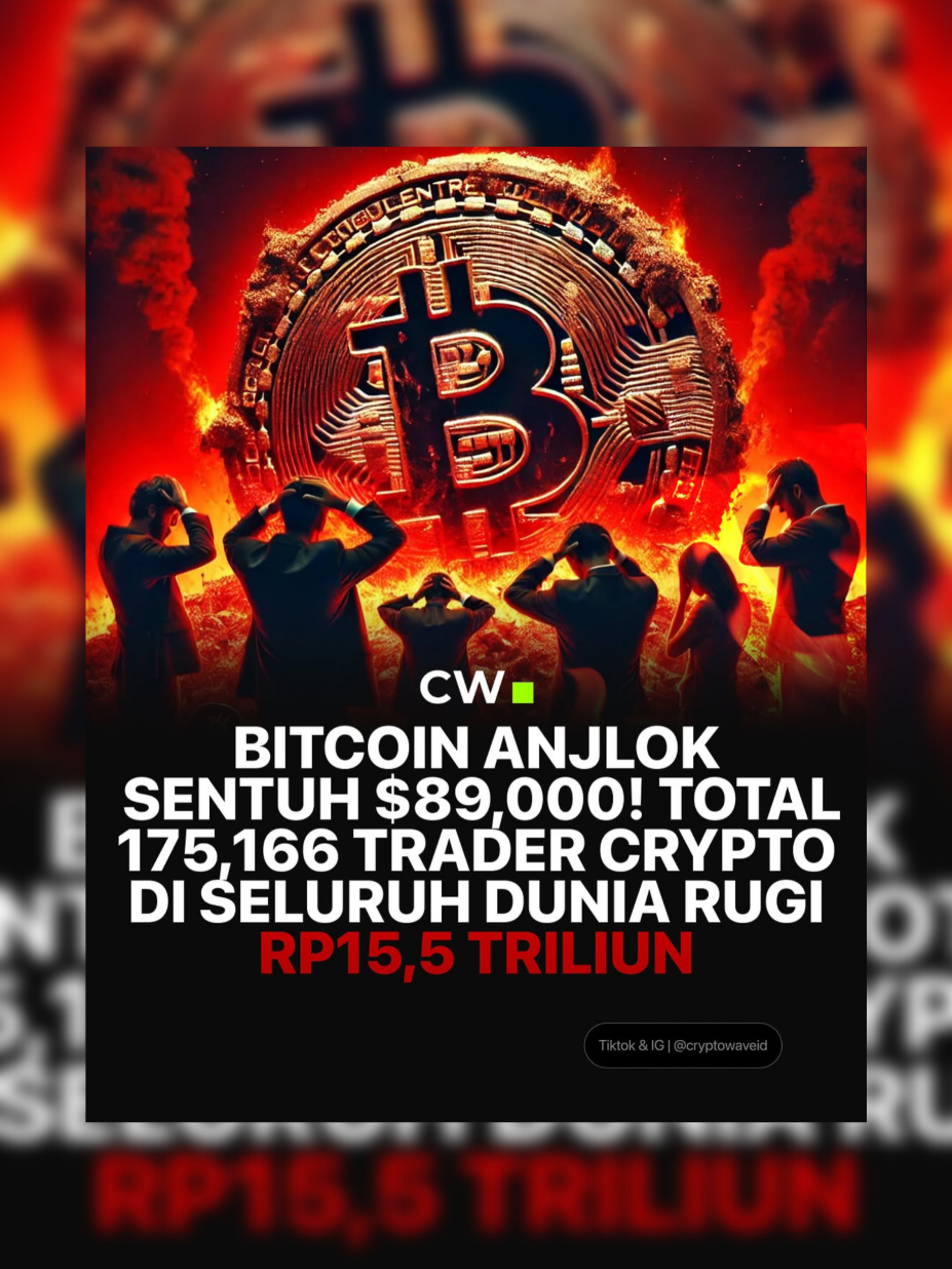 Bitcoin kembali anjlok hingga menyentuh area $89,000. Dalam 24 jam, total ada 175,166 trader crypto di seluruh unia yang rugi Rp15,5 Triliun. #cryptowave #gabrielrey #bitcoin #crypto 